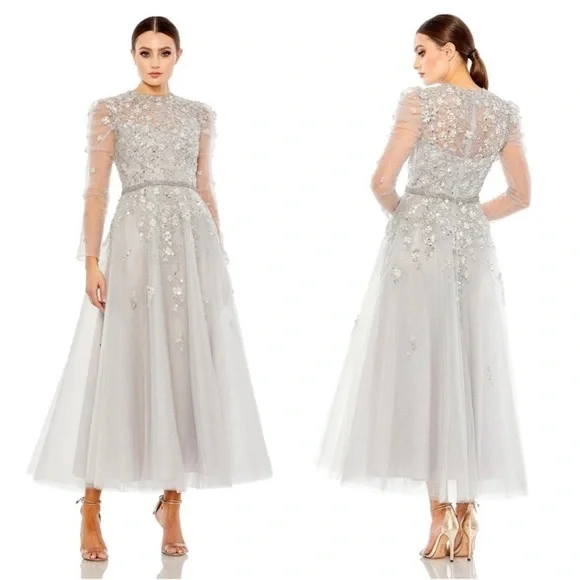 NWT Mac Duggal Dress 20444 // Embellished Gathered Long sleeve A-Line // Size 10 - Picture 3 of 9